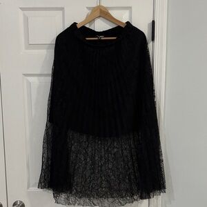 Steve Madden Pleated Lace Black Midi Skirt